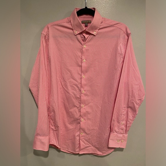 Peter Millar Summer Comfort Shirt Mens Medium Check Performance Stretch Pink - Picture 2 of 9